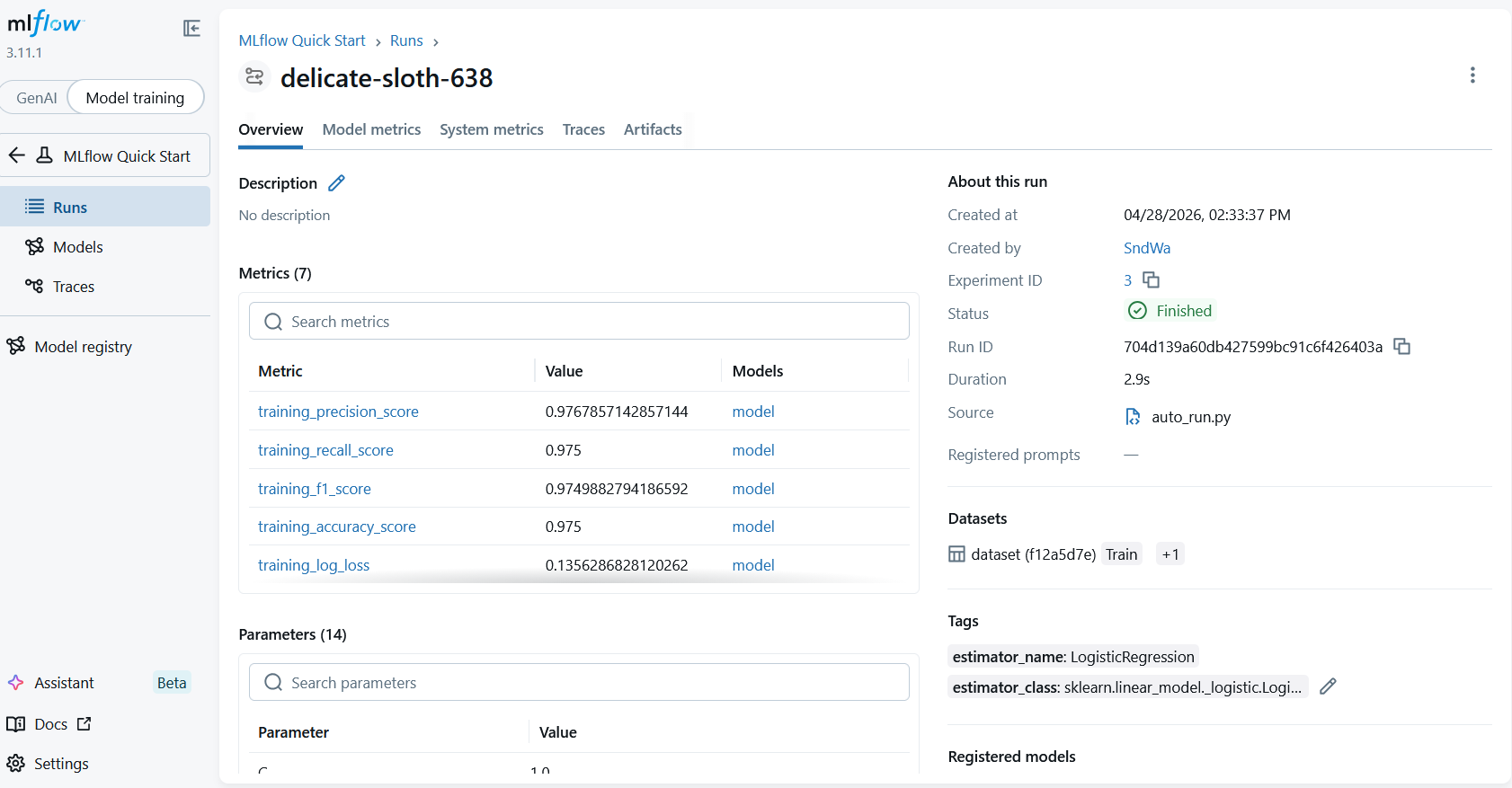 Run Details on Overview Page